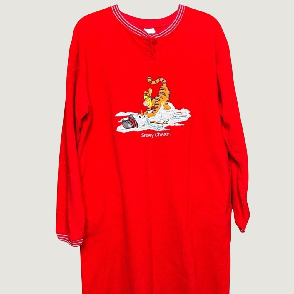 Disney Tigger Snowy Cheer Red Fleece Nightgown Sleepwear Dress Large